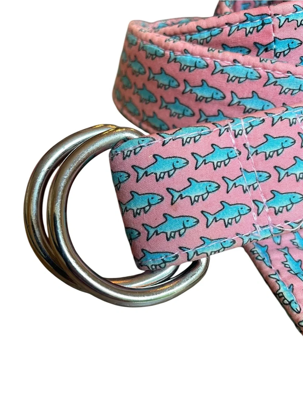 Vineyard Vines Unisex D-RING Belt Pink Sharks Sz XL Preppy Coastal Beach Golf